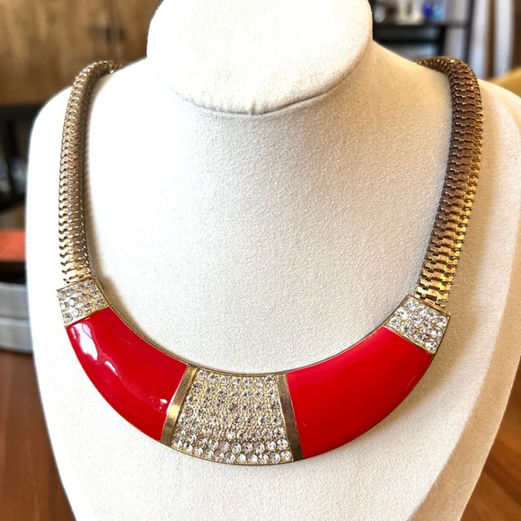 Vintage Jewelry - Vintage Statement Metal Enamel Necklace